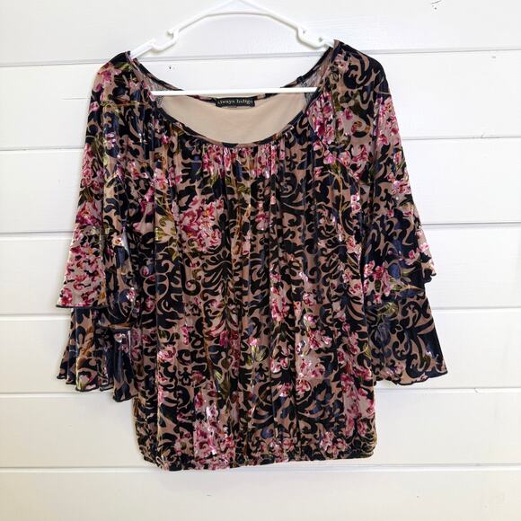 Always Indigo Tops - Always‎ Indigo Blouse Womens Medium Multicolor Floral Tiered Ruffle